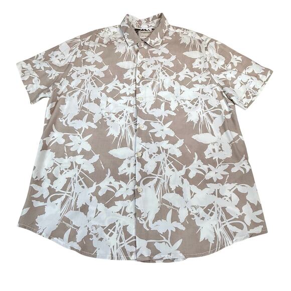 Denim & Flower Tan White Floral Men’s Casual Button Front Shirt Short Sleeve - Picture 1 of 16